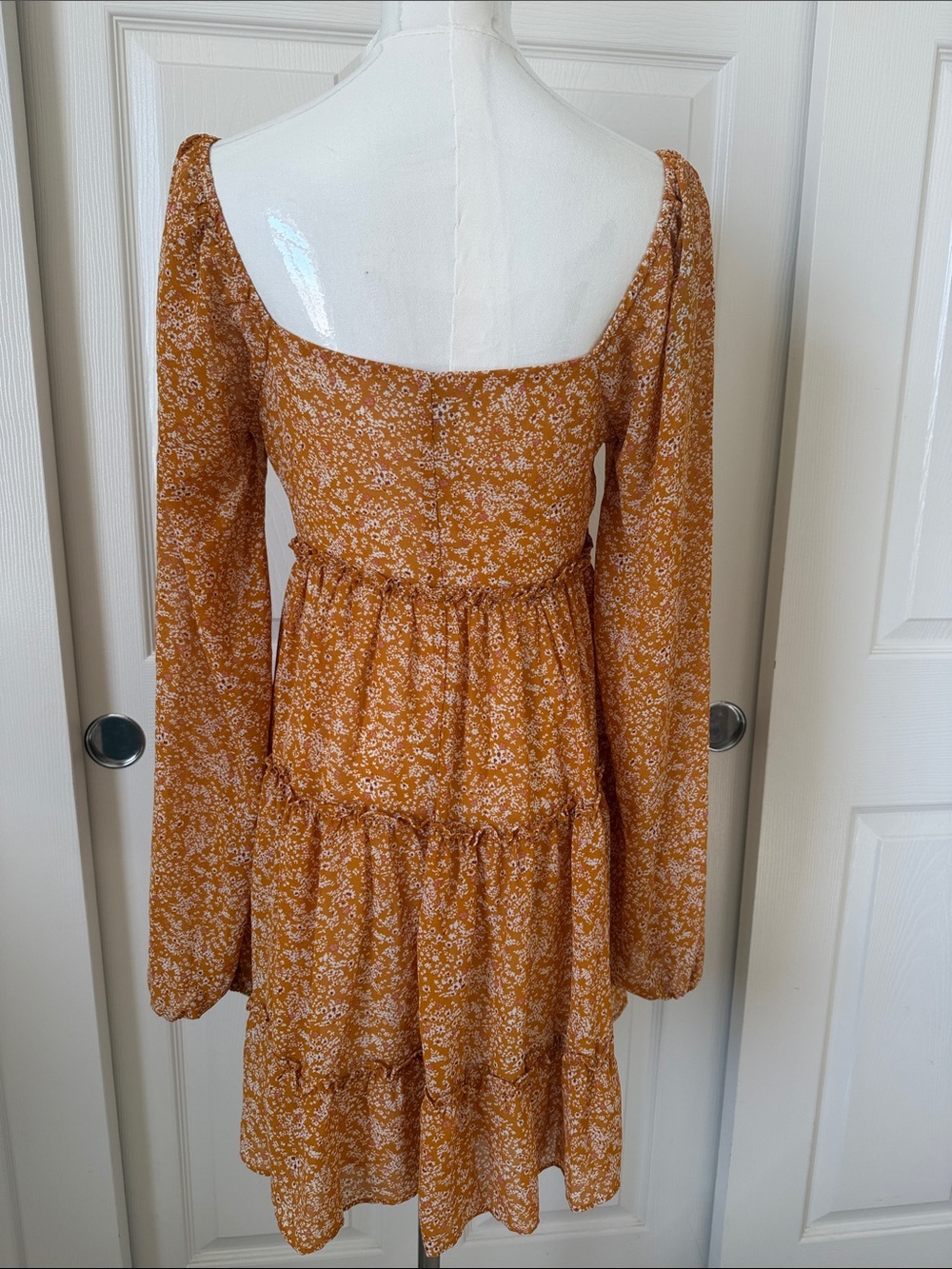 Forever 21 Tiered Floral Long-Sleeve Boho Prairie Cottagecore Mini Dress Size S - Picture 4 of 9